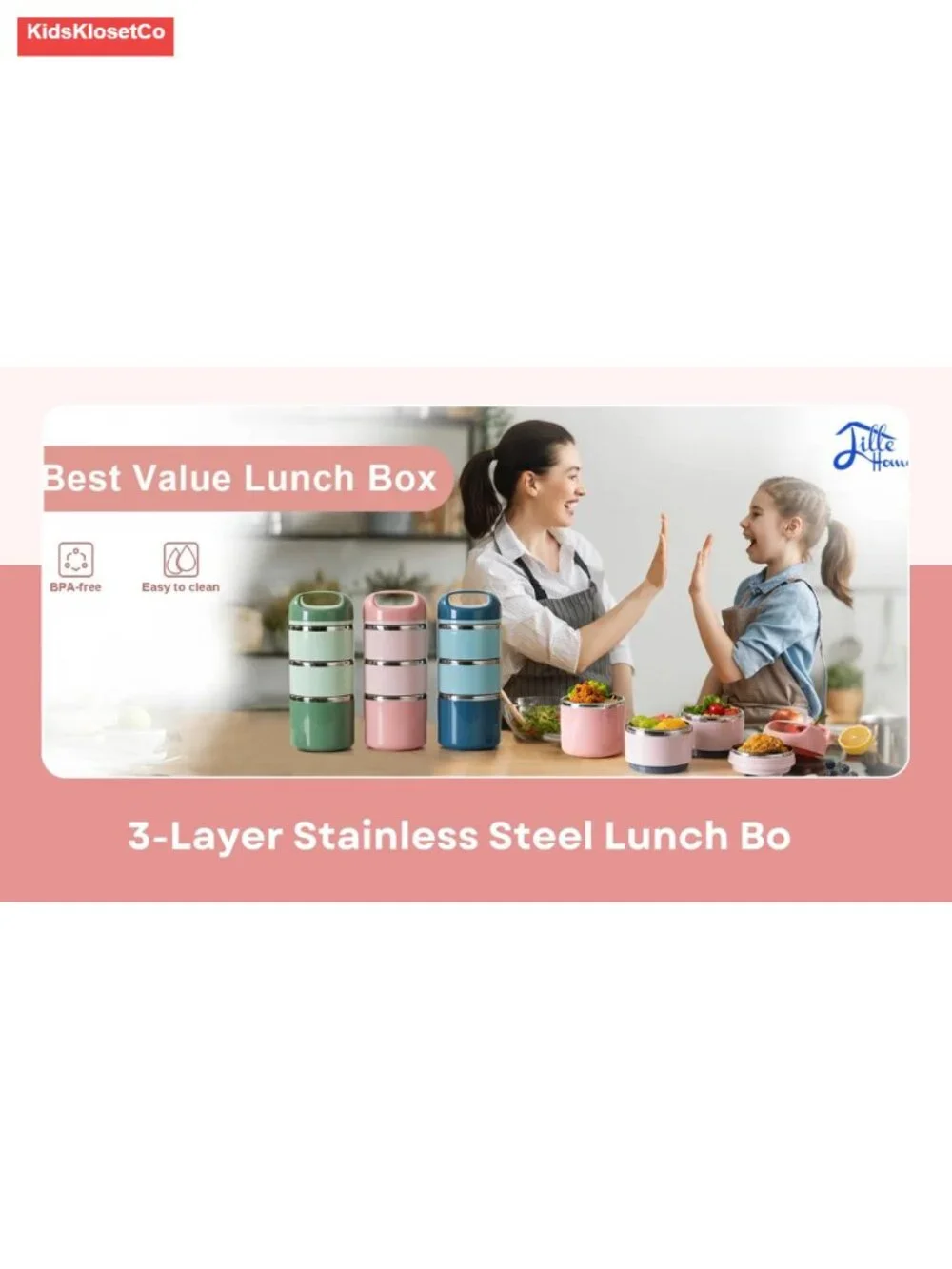 3-Tier Stainless Steel Bento Box, 48OZ Leakproof Insulated Lunch Container